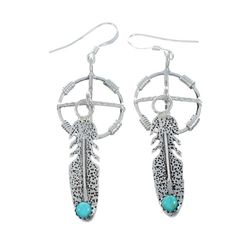 Navajo Sterling Silver Turquoise Medicine Wheel Feather Post Dangle Earrings NN20309